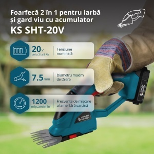 Foarfecă 2 în 1 pentru iarbã si gard viu fără fir KS SHT-20V - Img 2