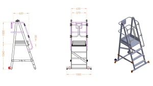 Scara industriala din aluminiu cu 3-8 trepte, platforma si roti ajustabile, h=100-225(cm), inaltime lucru 3-4,25(m) - CNO-SME-ALPL1 - Img 7