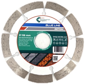 Disc DiamantatExpert pt. Beton, Materiale constructii 115x22.23 (mm) taiere uscata sau umeda, Blue Line Profesional - DXQZ.BCON.115