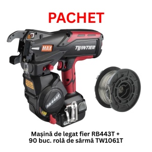 Pachet masina de legat fier-beton 20-44mm RB443T + Role de sarma Max 1mm (90 buc)