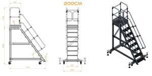 Scara industriala din aluminiu cu 3-8 trepte, platforma si roti ajustabile, h=100-225(cm), inaltime lucru 3-4,25(m) - CNO-SME-ALPL1 - Img 5
