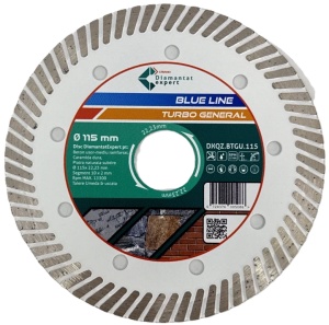 Disc DiamantatExpert TURBO pt. Beton Ranforsat Usor, Materiale de constructii 115x22.23 (mm) taiere uscata sau umeda, Blue Line Profesional - DXQZ.BTGU.115