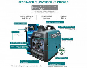 Generator de curent 2.0 kW inverter - HIBRID (GPL + benzina) - insonorizat - Konner & Sohnen - KS-2100iG-S - Img 7