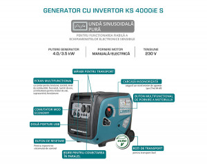 Generator de curent 4 kW inverter - benzina - insonorizat - Konner & Sohnen - KS-4000iE-S-ATSR - Img 5