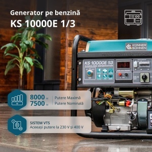 Generator de curent 8 kW benzina PRO - Konner & Sohnen - KS-10000E-1/3 - Img 5