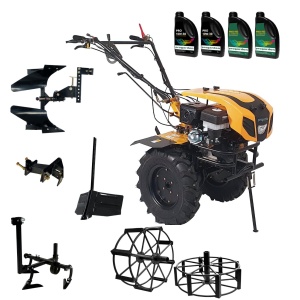 ProGARDEN Pachet Campo 1844 Motocultor 18CP + Plug bilonat + Plug reversibil + Prasitoare + Adaptor + 2 roti metalice 540x170 + 4L Ulei