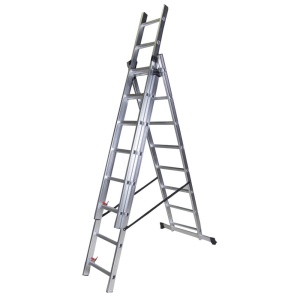 Scara tripla aluminiu BISONTE STR308 3 x 8 trepte inaltime maxima 5.03 m - Img 2