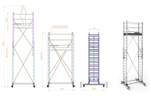 Schela mobila aluminiu telescopica 2x3,5(m), inaltime lucru 7 metri, o platforma 1,6x0,6(m), max 200kg/mp - CNO-SME-MEGA7 - Img 2