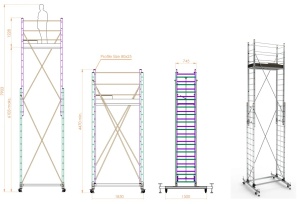 Schela mobila aluminiu telescopica 2x4(m), inaltime lucru 8 metri, o platforma 1,6x0,6(m), max 200kg/mp - CNO-SME-MEGA8 - Img 2