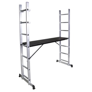 Schela cu scara dubla aluminiu BISONTE STR0507 inaltime maxima 1.96 m, lungime 1.60 m