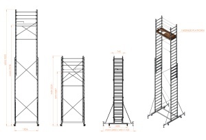 Schela mobila aluminiu telescopica 2x5(m), inaltime lucru 10 metri, o platforma 1,6x0,6(m), max 200kg/mp - CNO-SME-MEGA10 - Img 2