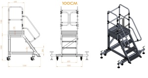 Scara industriala din aluminiu cu 3-8 trepte, platforma si roti ajustabile, h=100-225(cm), inaltime lucru 3-4,25(m) - CNO-SME-ALPL1