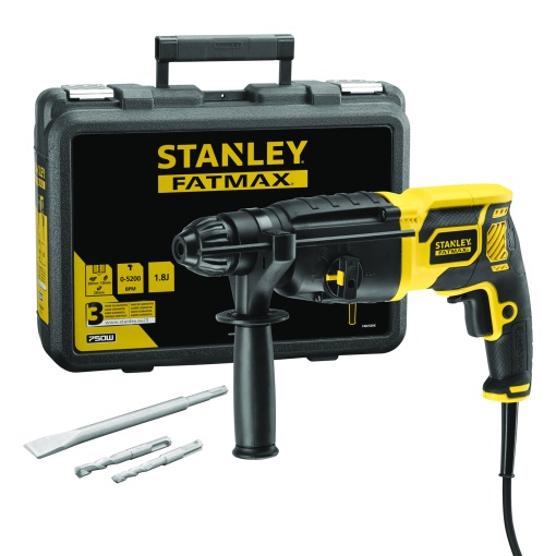 Ciocan rotopercutor Stanley FatMax SDS-Plus, 750 W, 1050 RPM, 26 mm, Geanta transport, Acesorii