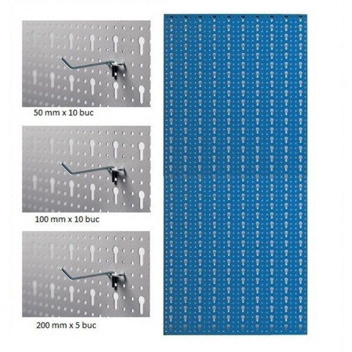 AB2 Panou profesional vertical albastru, 500x1000 mm cu set 25 carlige metalice