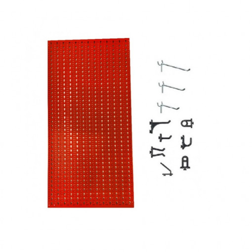 Panou perforat vertical rosu, 500x1000mm cu set 65 carlige