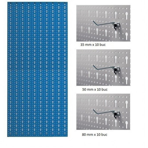 AB3 Panou profesional vertical albastru, 500x1000 mm cu set 30 carlige metalice
