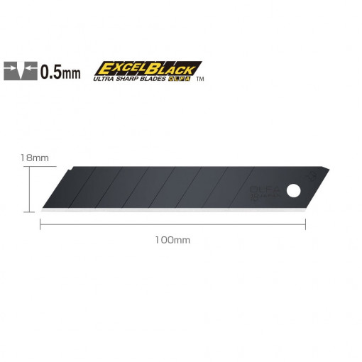 LBB-30B Set 30 lame cutter negre segmentate 18 mm, Olfa