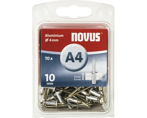 Pop-nituri Novus Ø4x10 mm aluminiu/oțel, pachet 70 bucăți