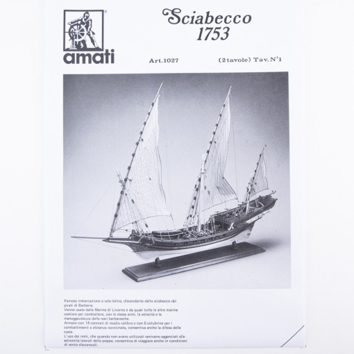 1027 Planuri constructie navomodel Amati, SCIABECCO/XEBEC - Vas cu tunuri 1753
