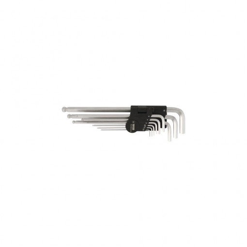 Set chei hexagonale lungi WGB 1,5-10 mm, 9 piese, capăt rotunjit cu bilă, crom-vanadiu