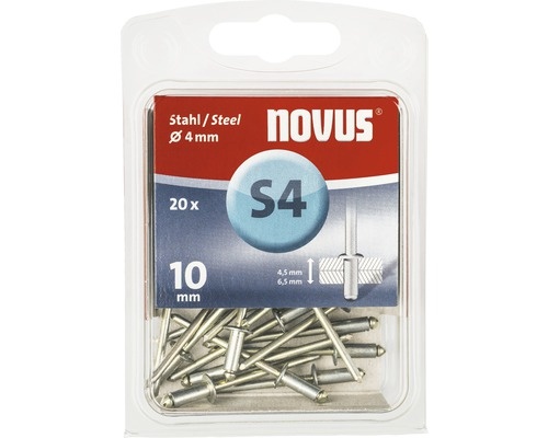 Pop-nituri Novus Ø4x10 mm oțel/oțel, pachet 20 bucăți