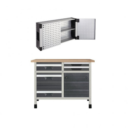 WB 7 Banc de lucru 1130x650x860 mm cu dulap perforat suspendat, Wolfcraft