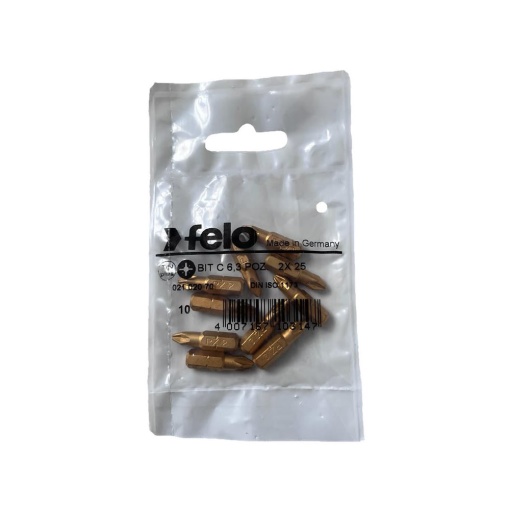 Set 10 biti Felo, seria TiN Plus profil Pozidrive, C6.3, PZ2, 25mm