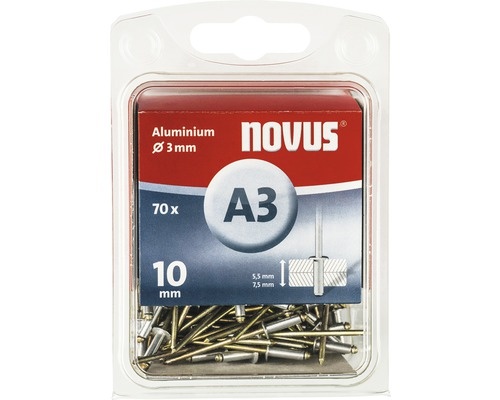 Pop-nituri Novus Ø3x10 mm aluminiu/oțel, pachet 70 bucăți
