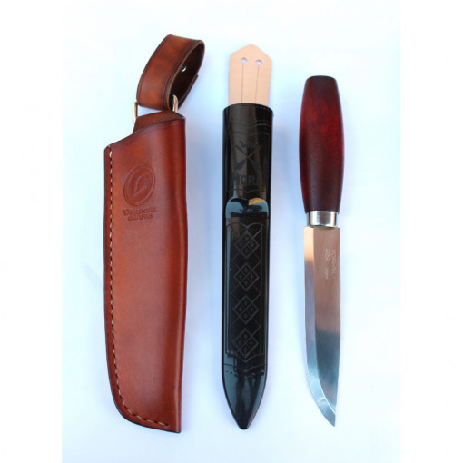 Teaca maro din piele naturala cu dangler pentru cutite clasice Morakniv
