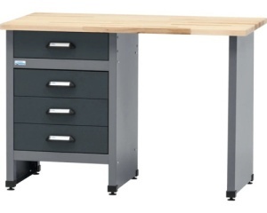 Banc de lucru 120 x 84 x 60 cm, 4 sertare, blat din lemn 3 cm, negru/gri antracit - Img 2