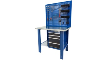 Banc de lucru metalic Werkmeister 1000-7, 1000 mm, 4 sertare si panou perforat