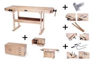 Banc de tamplarie RAMIA Diamond 1800 COMBO din fag, cu dulap si accesorii - Img 2