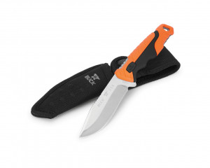 Cutit de vanatoare Buck 658 Pursuit Small 0658ORS-B, lama 8.3 cm, otel 420HC, maner cauciuc portocaliu, teaca inclusa - Img 3