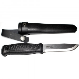 Cutit Full-Tang Morakniv Garberg INOX, Teaca piele si maner Polimer negru, pentru Bushcraft și Outdoor