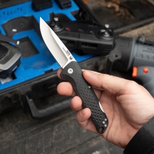 Cutit pliabil SOG Adventurer LB Black Satin 13-11-08-43, lama Drop Point 5Cr15MoV Satin, Lockback, maner GRN Black, EDC Outdoor - Img 10