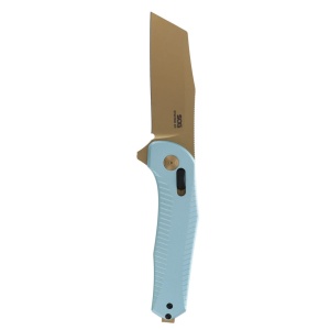Cutit pliabil SOG Diverge XR Sheepsfoot Light Blue Gold 12-02-02-43, lama Sheepsfoot D2 Stonewashed Gold, XR Lock, deschidere Flipper, maner GRN Light Blue & Gold, EDC Outdoor - Img 2
