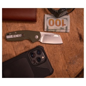 Cutit pliabil SOG Stout FLK Cleaver OD Stonewash 14-03-11-57, lama Cleaver CRYO D2 Stonewashed, Frame Lock, deschidere Flipper, maner G10 Olive Drab, EDC - Img 10