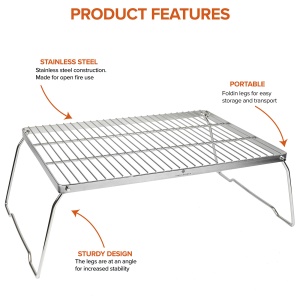 Gratar pliabil pentru foc de tabara Stabilotherm BBQ Grid Large din otel inoxidabil - Img 4