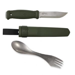 Pachet promotional Cutit Full-Tang Morakniv Garberg Green INOX si Spork Titanium, Light My Fire pentru Bushcraft si Outdoor