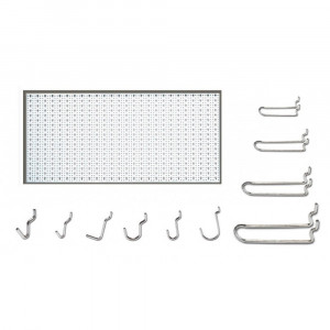 Panou perforat orizontal de 1000x500mm alb cu set de 60 carlige metalice - Img 1