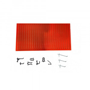 Panou perforat orizontal de 1000x500mm rosu cu set de 45 carlige