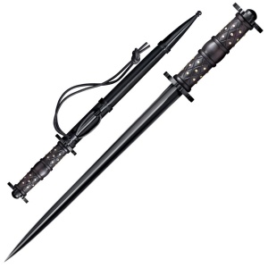 Pumnal medieval Cold Steel Rondel Dagger CS-88HRDL, lama din otel carbon 1060, maner din lemn de trandafir, teaca din piele