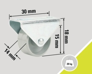 Roata metalica si poliamida Ø15 mm, placa fixare 30 x 17 mm, cu rulment, set 2 bucati. - Img 2