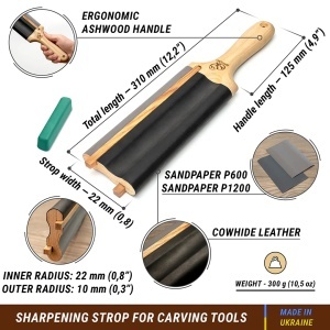 Strop din piele pentru cutite cu carlig si dalti cu pastă de lustruire BeaverCraft– LS5P1 - Img 20