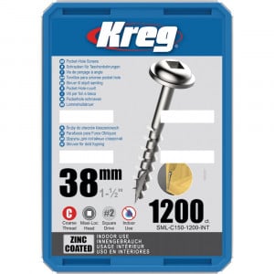 Șuruburi Kreg Pocket-Hole 38 mm zincate, filet grosier, cap Maxi-Loc - Img 3