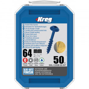Șuruburi Kreg Pocket-Hole Blue-Kote 64 mm pentru exterior, cap Maxi-Loc