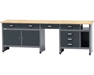 Banc de lucru 240 x 84 x 60 cm, 2 usi si 6 sertare, blat din lemn 3 cm, negru/gri antracit