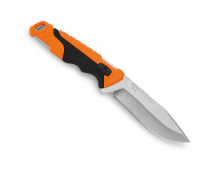 Cutit de vanatoare Buck 658 Pursuit Small 0658ORS-B, lama 8.3 cm, otel 420HC, maner cauciuc portocaliu, teaca inclusa - Img 4