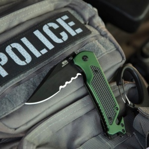 Cutit pliabil SOG Escape 2.0 Olive Drab 11-52-01-43, lama Clip Point AUS-8 partial zimtata, deschidere asistata, taietor centura, spargator geam - Img 6