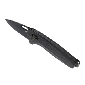 Cutit pliabil SOG One-Zero XR Black Black Chrome 12-73-03-57, lama Drop Point CRYO CPM S35VN Black TiNi, XR Lock, Flipper, maner Aluminiu Black, EDC Premium